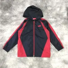 美品✨【PUMA】 フード付きナイロンジャケット (140) ネイビー/レッド