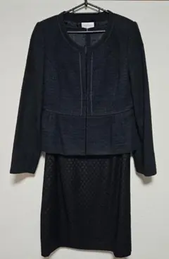 礼服　セレモニーワンピースとツイード生地ジャケット セット　15号　黒色