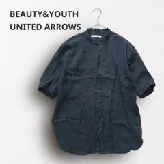 Y6486 【ユナイテッドアローズ】ピンタックシャツ フリルネック ブラウス麻混