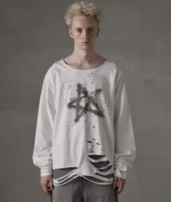 GRANCY ラインストーンデザイン グラフィックダメージ ロンT Sサイズ