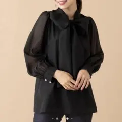 美品✨セオリーリュクス シルク ボウタイブラウス とろみシャツ シルク100% Theory セオリー シルクボウタイブラウス ブラック シルク100% 【公式
