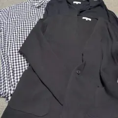 GLOBAL WORK チェックシャツ M、黒シャツ、黒カーディガンセット