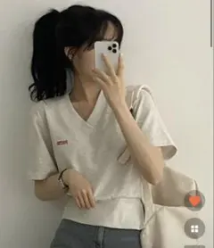 Vネック絞り半袖スリットスウェット