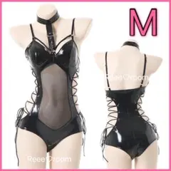 セクシーコスプレ 悩殺エナメルレオタード黒 Mサイズ ボンテージ 小悪魔 地雷系
