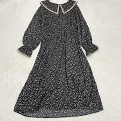 Majic Sand 花柄ワンピース M ブラック 襟付き ロングワンピース