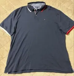 【美品】トミーヒルフィガー ポロシャツ XL ネイビー 鹿の子 フラッグロゴ