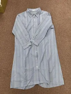 青と白のストライプ 長袖シャツワンピース