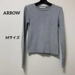 【美品】ARROW トップス　リブニット　ラメ入り 上品グレー Mサイズ