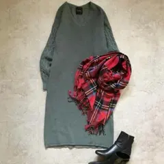 アーバンリサーチロッソ ニットワンピース 片畦 グリーン アルパカ混