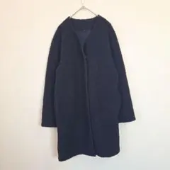 UNIQLO ユニクロ ボアフリースコート S ネイビー ノーカラー もこもこ