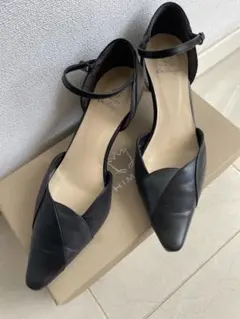 【卑弥呼】パンプス黒24cm ブラックレザー　アンクルストラップシューズ