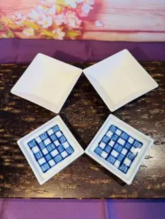 レトロ　美濃焼 庫山窯 手描き 染付 小皿 豆皿 市松　まとめ売り