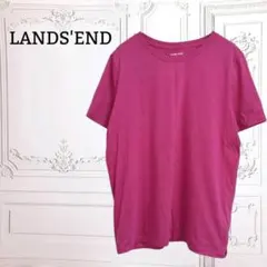 『ランズエンド』Tシャツ/カットソー 半袖 コットン【L】ピンク 無地 シンプルのサムネイル