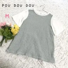 ♡プードゥドゥ【M】半袖Tシャツ カットソー ボーダー柄 カジュアル フリル襟のサムネイル