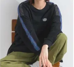 iriey アイリー 長袖Tシャツ スポーティー 異素材切替 綿100% クロ