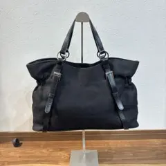 agnes b アニエスベー ウール ヘリンボーンキャンパス×レザートートバッグ