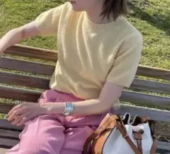 modue Tシャツ　半袖　ショートスリーブニット　黄色　レディース