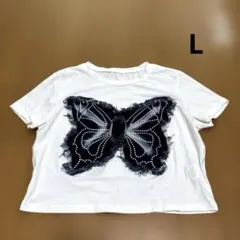 匿名配送 DAZY 半袖Tシャツ バタフライ ショート丈 白 Lのサムネイル