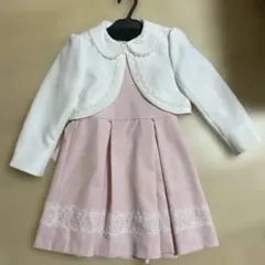 ピンクドレス コート付き リボンコサージュ