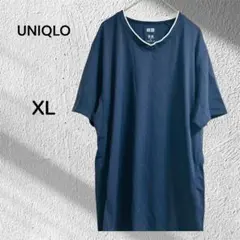【UNIQLO 】サイズ大きめ　ユニクロ ドライVネックTシャツ ネイビー XL