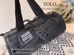 ブラックデニム ドラム型ボストンバッグ