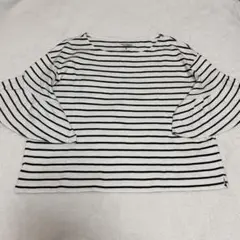 LOWRYS FARM 綿100% ボーダー フレアスリーブ プルオーバー M