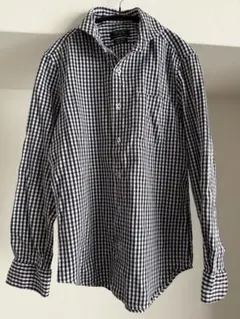 メンズ　ギンガムチェック柄 長袖シャツ　ネイビー