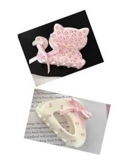 猫型 ヘアクリップ ピンク クリーム色