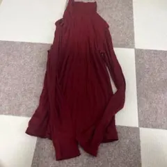 GU リブ タートルネック 長袖 ボルドー M