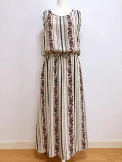 AS KNOW AS ロングワンピース　花柄　ストライプ　フリーサイズ