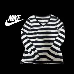 NIKE Vネック 長袖 ボーダー カットソー ネイビー×ホワイトのサムネイル