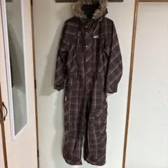 ブラウン・ピンクチェック スノーボードオーバーオール