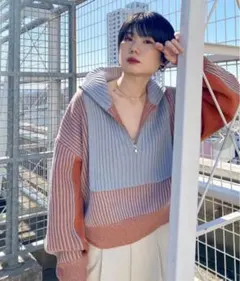 【新品】KBF レイヤードハーフZIPニット