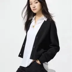 スムースコットン Vネック ショートカーディガン