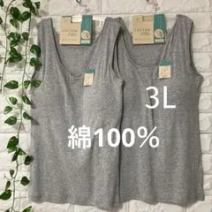 綿100％ カップ付きタンクトップ ブラトップ 2枚 3L 大きいサイズ グレー