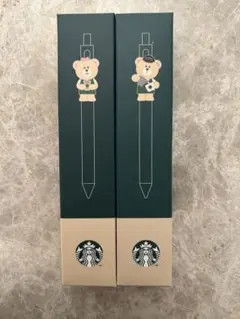【海外限定　Starbucks ベアリスタ ボールペン 2本セット 箱付き】のサムネイル