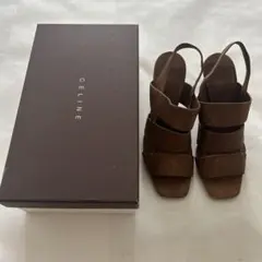 CELINE セリーヌ レザーサンダル ブラウン 8B 約24cm ヒール 本革のサムネイル