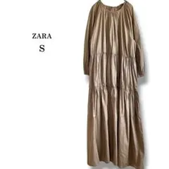 【ZARA】ザラ　ティアードロングワンピース　綿100% ボリュームスリーブ　S