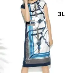 希少✨3L ダークコレクション　シルク　パネルプリント　ワンピース　スカーフ柄