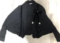 ベロアリボン付き長袖カーディガンブラック