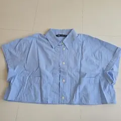 ZARA 半袖ストライプクロップドシャツ XS 水色