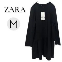 新品✨ザラ ティアードワンピース ( M サイズ ) 長袖 シンプル ブラック