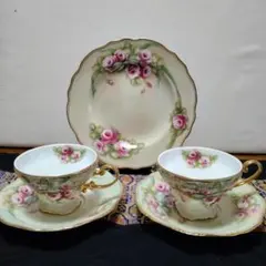 アんティ-ク　イギリス　Royal Ashmore カップソ-サ2客　中皿1