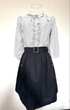 バーバリーブルーレーベル シャツワンピース 36 ベルト付 ドッキングワンピ