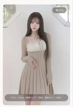 Darich ネックリボンデザインフレアニットミニワンピース