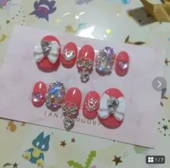 ジェルネイルチップ　量産型　ピンク　フリル　ハート　埋め尽くし