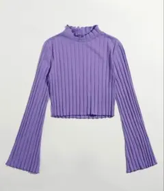 リブ編みパープルクロップドトップス