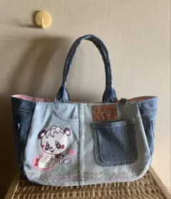 ハンドメイド デニムリメイク バッグ レトロアニマル 2way 楕円底 45