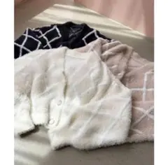 MAJESTIC LEGON ダイヤ柄シャギーニットカーディガン