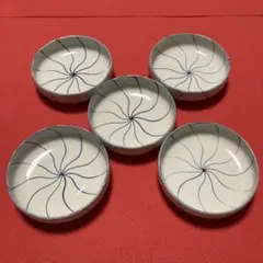 【未使用新品】龍峰窯 手描き 渦文様 小皿 5枚セット　手まり小鉢皿のサムネイル
